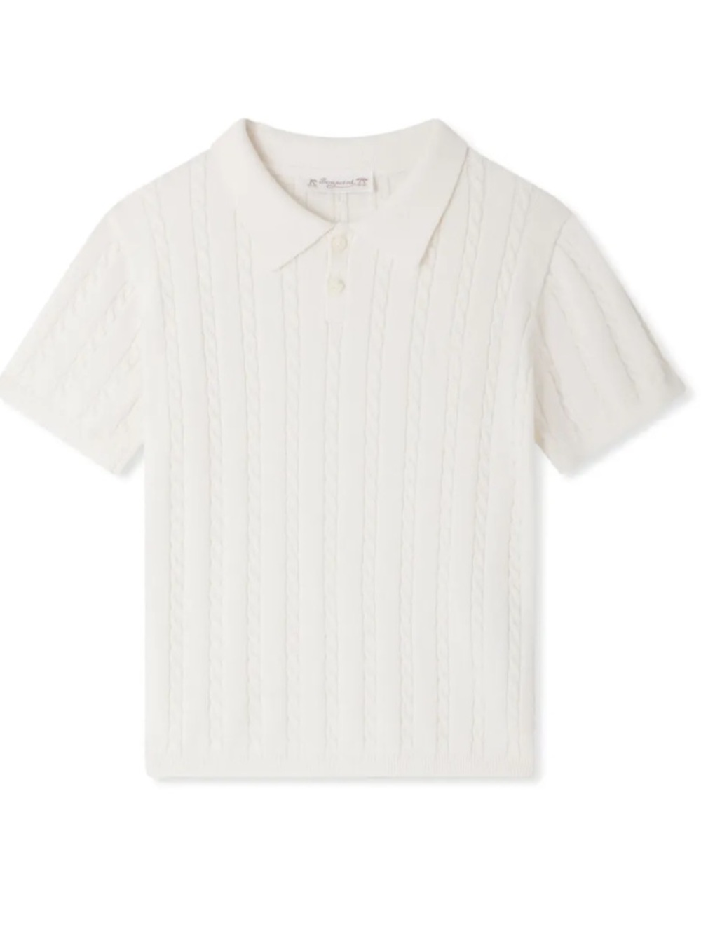BONPOINT Classic Cable-Knit Polo Top in White - Kids